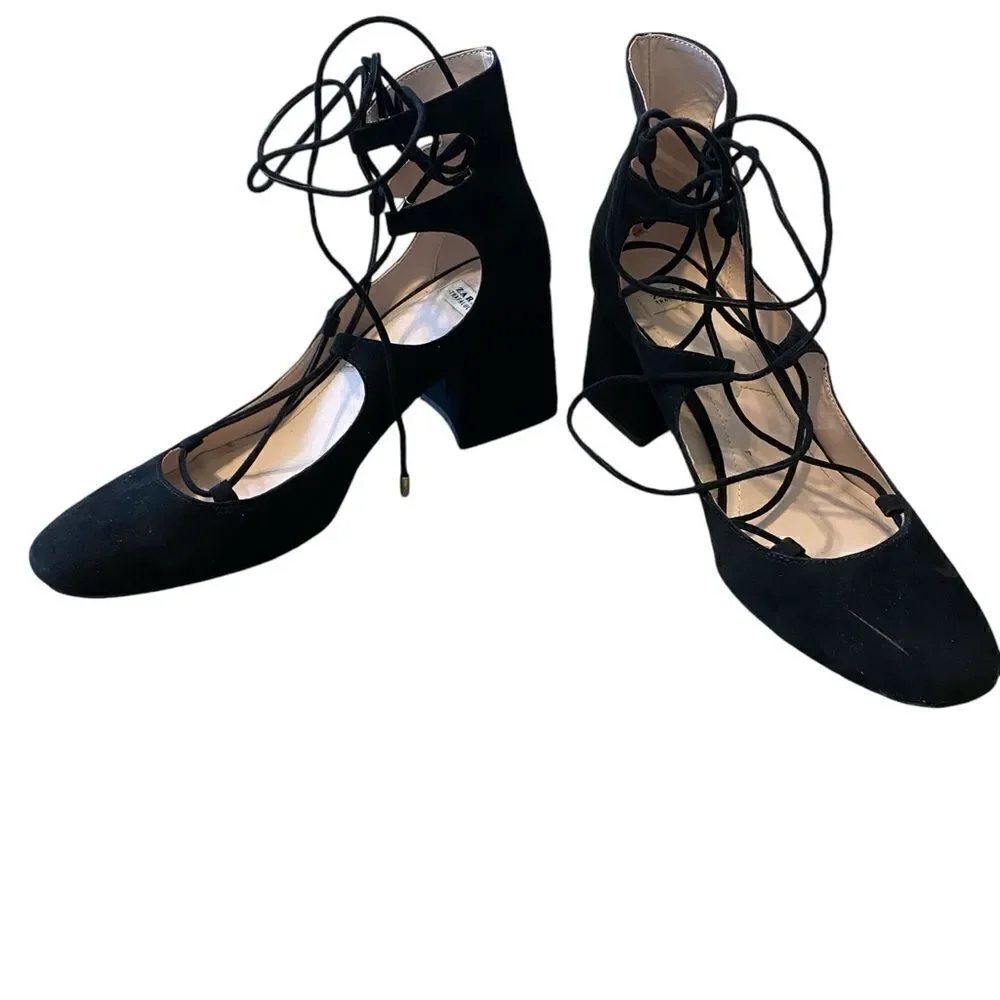 Women's Zara Black Suede Lace Up Shoe EU Size 39